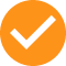 Orange checkmark in black circle icon.